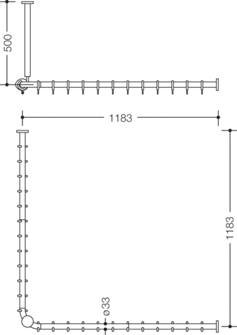 HEWI Duschvorhangstange „Serie 801“ 121,8 × 121,8 cm