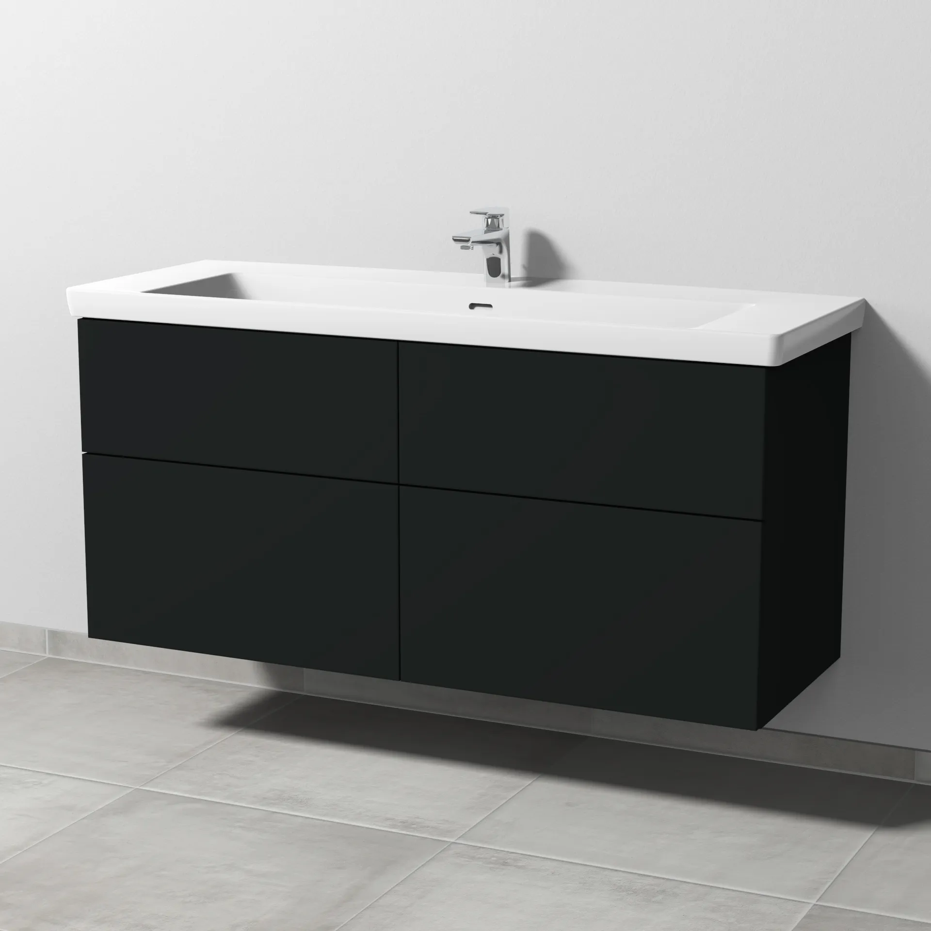 Sanipa Waschtischunterschrank „3way“ 1255 × 588 × 462 mm in Vulkan (matt), mit Hahnlochbohrung, Becken mittig