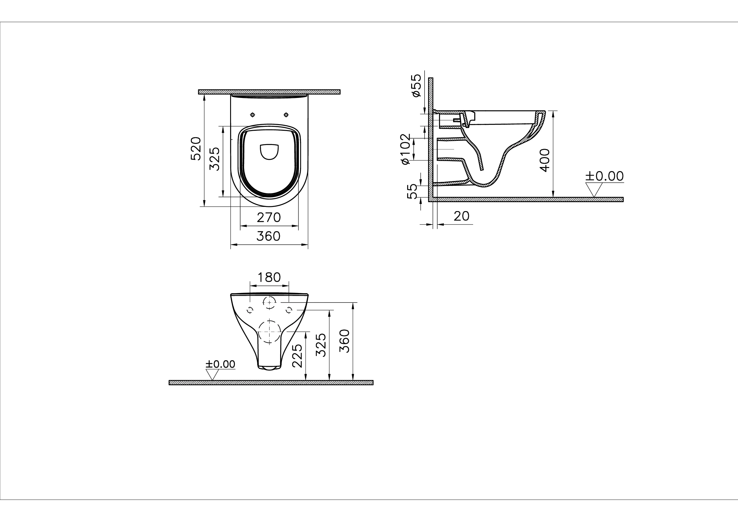 New S20 Round Tiefspüler-Wand-WC spülrandlos Smooth Flush 36 x 52 cm (BxT) Weiß Hochglanz New S20 Round Tiefspüler-Wand-WC spülrandlos Smooth Flush 36 x 52 cm (BxT) Weiß Hochglanz