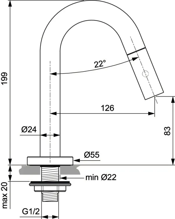 Standventil Ceraline, Ausladung 126mm, Chrom Standventil Ceraline, Ausladung 126mm, Chrom