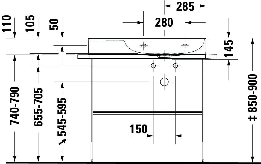 Wandwaschtisch „DuraSquare“, ohne Überlauf, Hahnlochposition mittig