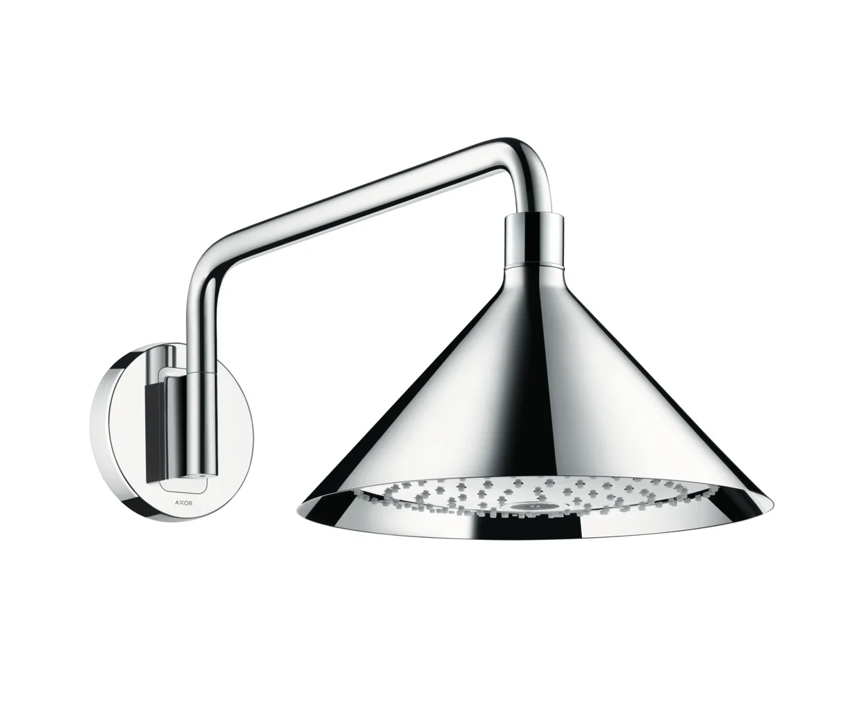 Hansgrohe AXOR Showers/front Kopfbrause mit Brausearm, Chrom, 279 mm, Rain/RainAir Strahl, 15 l/min, verstellbarer Winkel, abnehmbare Strahlscheibe