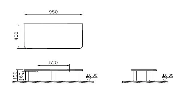 VitrA Sento Sockelplatte 95 x 40 x 19 cm mit Füßen Eiche Natur