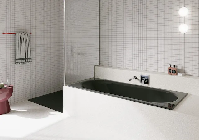 Bette BetteComodo Badewanne Rechteck, 1700 x 750 mm, Fußende rechts, Überlauf vorne, Midnight, glasierter Titan-Stahl, Einbau, Unterbau, 1-Sitzer