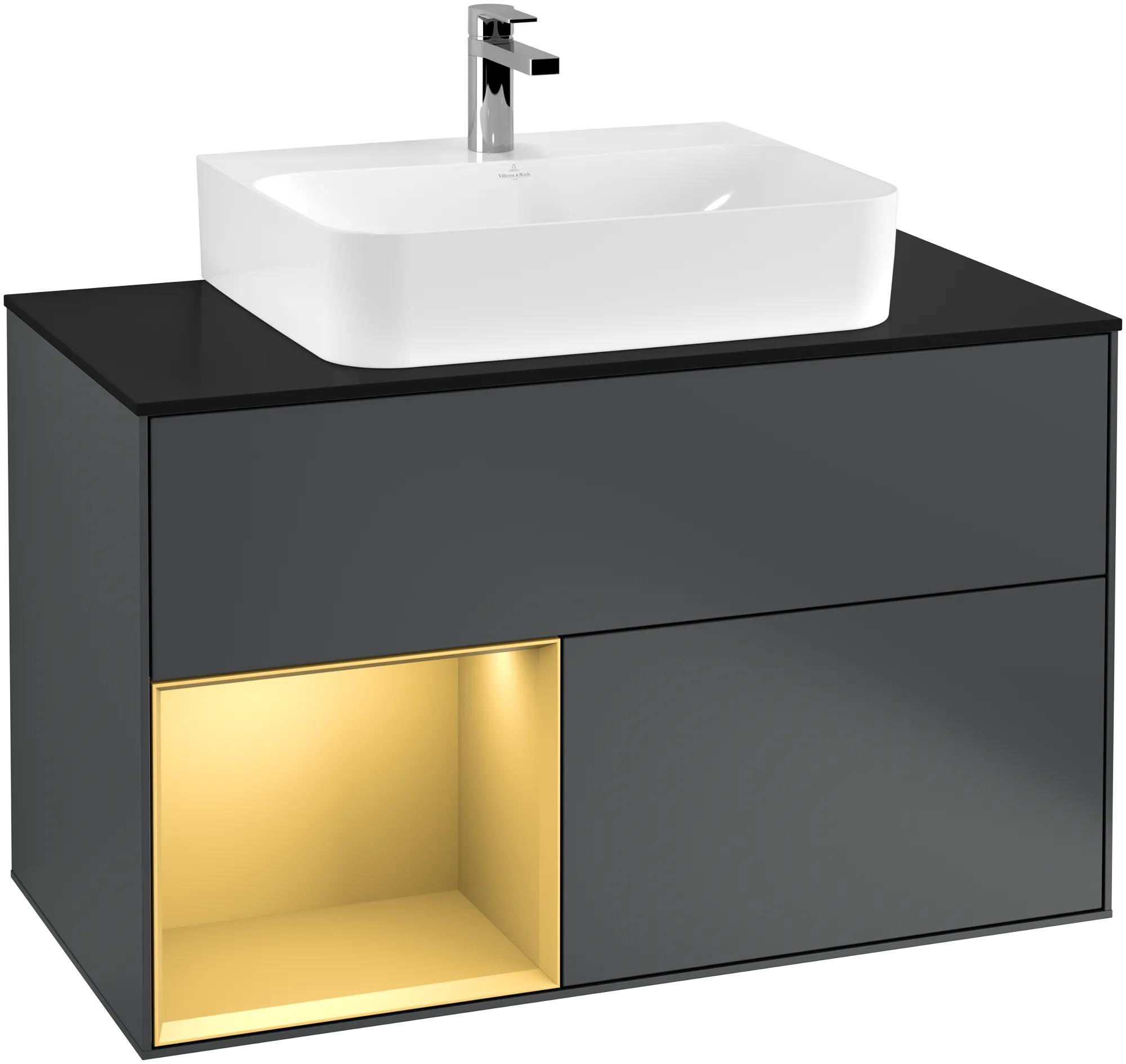 Villeroy & Boch Waschbeckenunterschrank Finion F11, Midnight Blue Matt Lacquer / Gold Matt Lacquer / Glass Black Matt