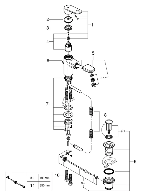 Einhand-Waschtischbatterie Europlus 33155_2, S-Size, Einlochmontage, herausziehbarer Auslauf, Rückflussverhinderer, Zugstangen-Ablaufgarnitur 1 1/4'', chrom