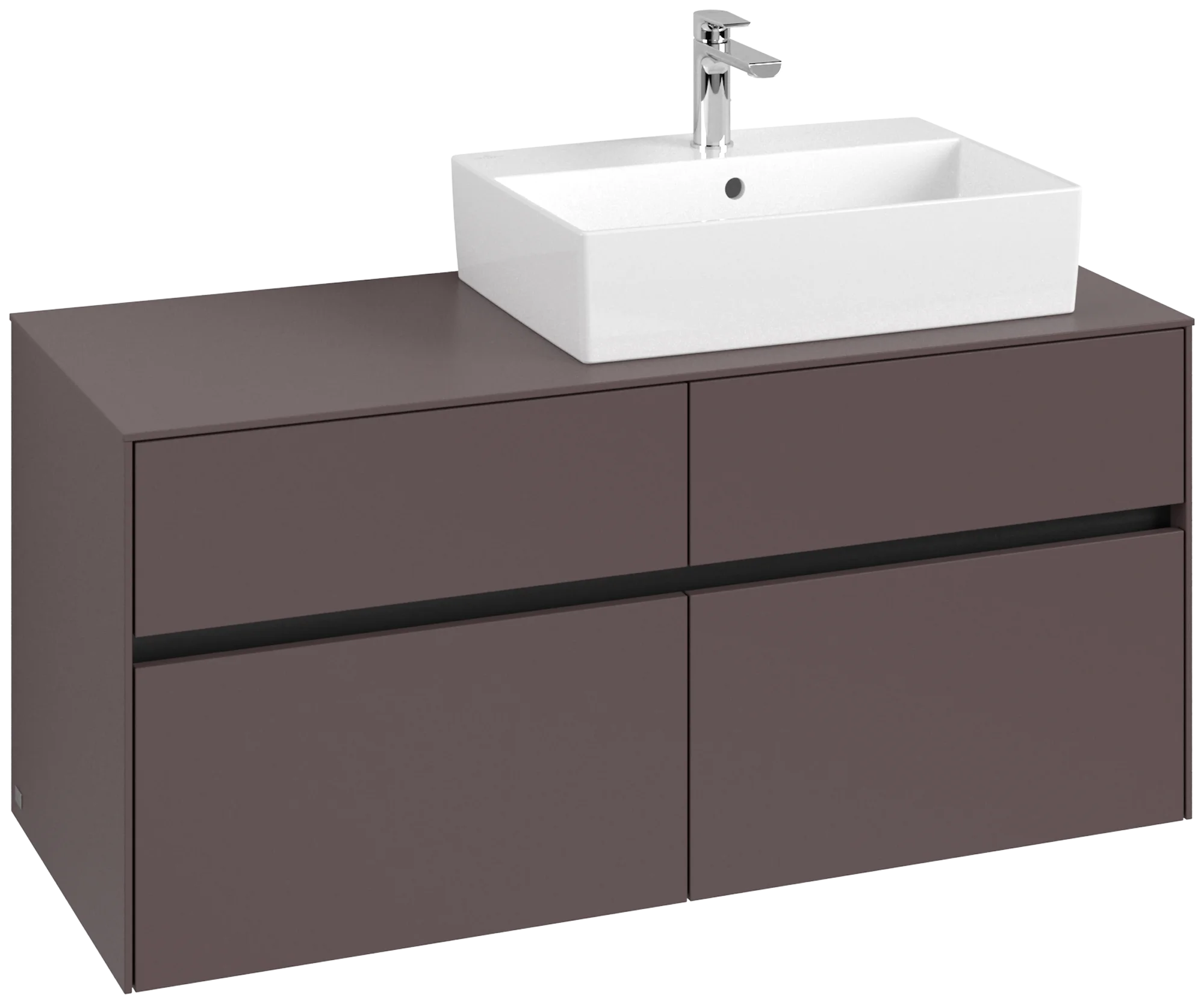 Villeroy & Boch Waschbeckenunterschrank Collaro C13000, Eckig Dark Berry, 500x548x1200mm, mit SoftClosing, 4 Auszüge, 1 Waschbecken rechts