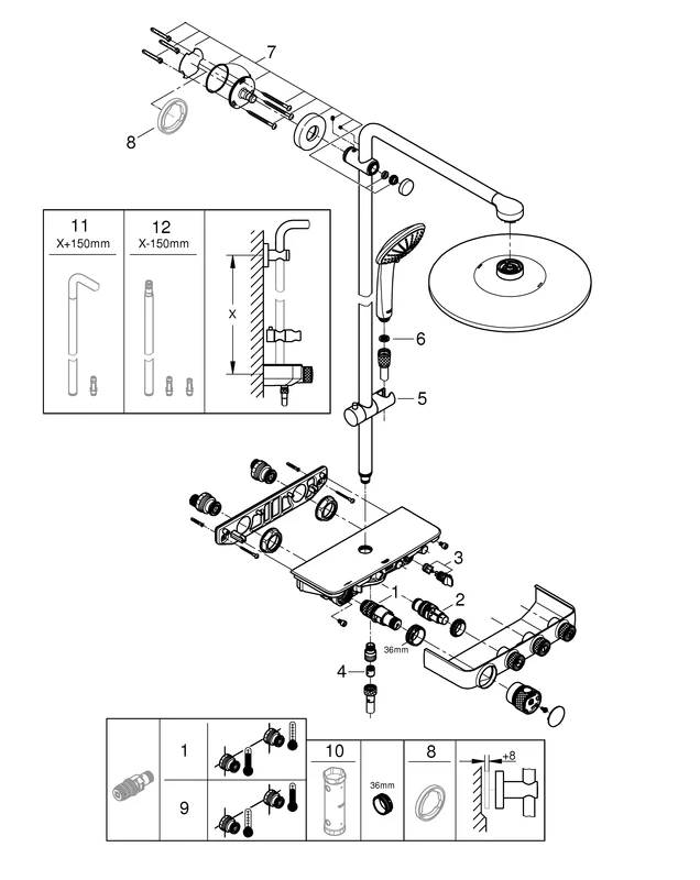 Duschsystem Euphoria SmartControl System 310 Duo 26507, mit Aufputz-Thermostatbatterie, Wandmontage, horizontaler Duscharm 450 mm, chrom