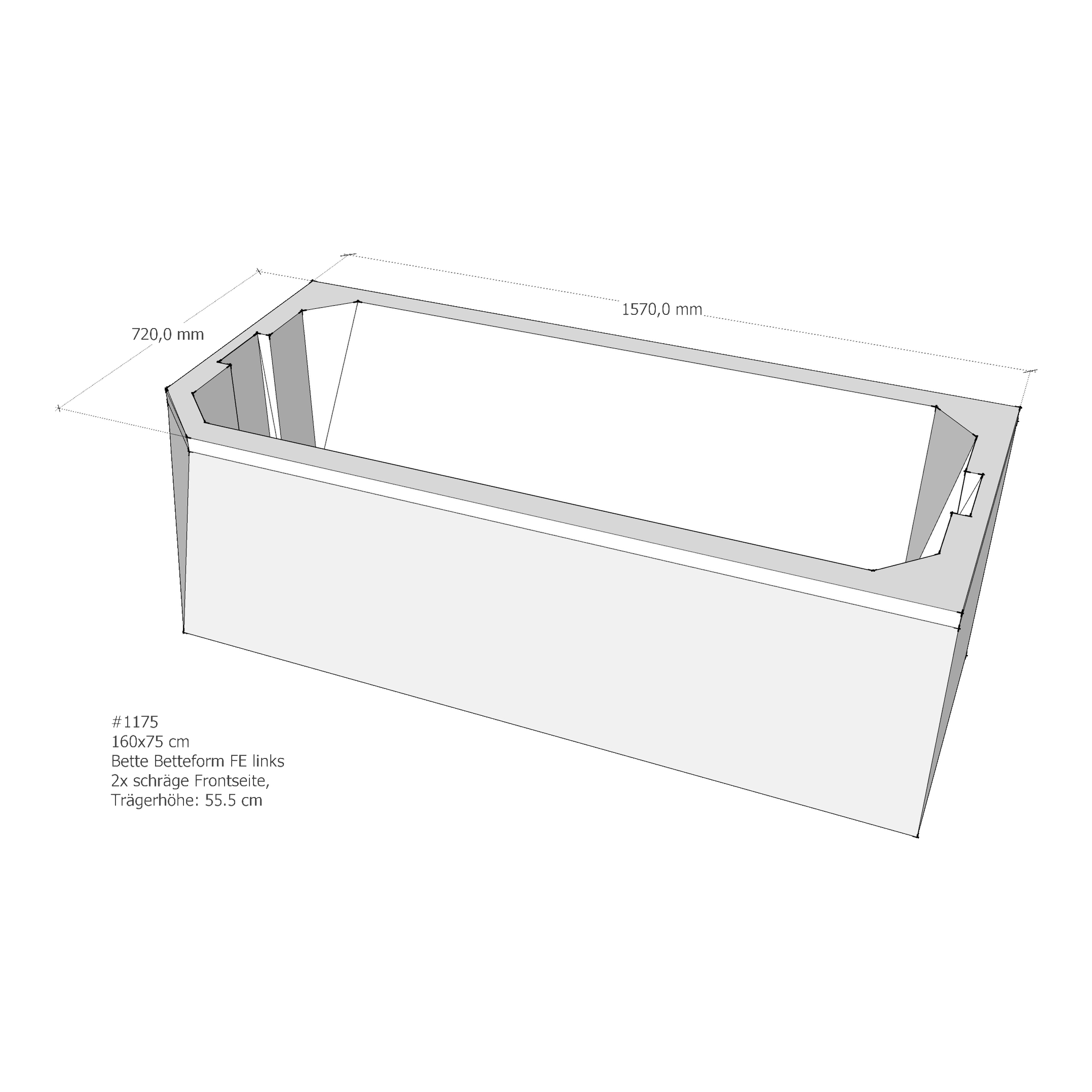 Badewannenträger für Bette Profi-Form FE links schräge Frontseite 160 × 75 × 42 cm Ausführung: links / Breite: 75 cm / Länge: 160 cm Badewannenträger für Bette Profi-Form FE links schräge Frontseite 160 × 75 × 42 cm Ausführung: links / Breite: 75 cm / Länge: 160 cm