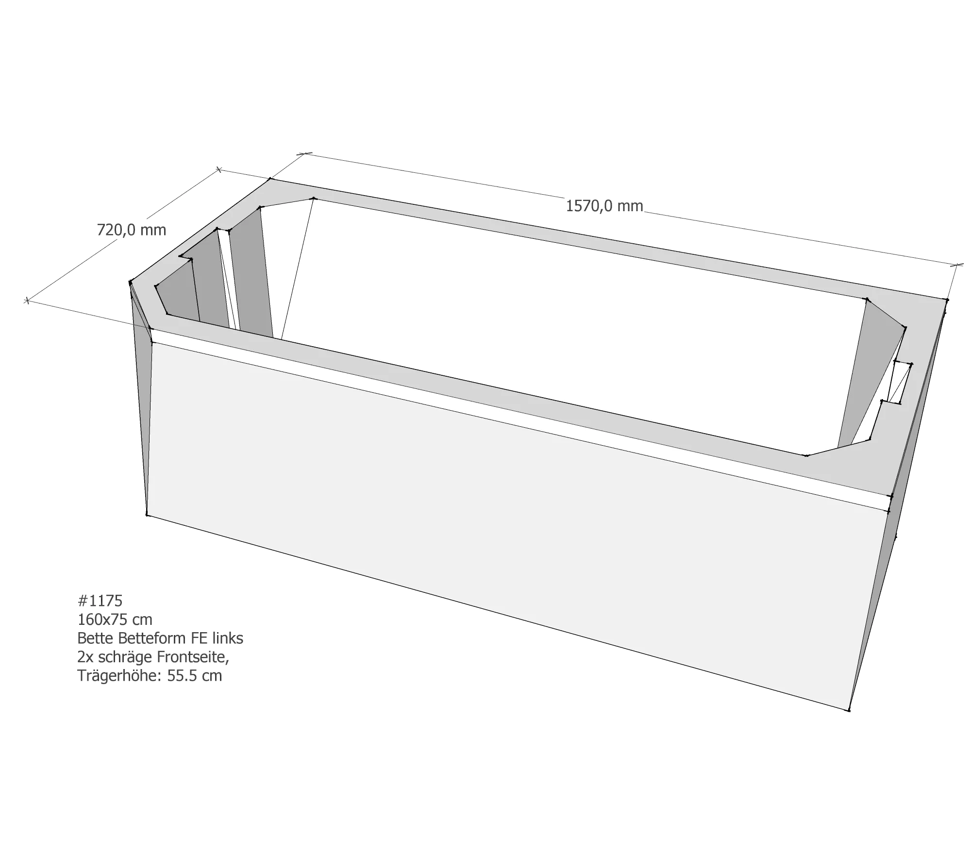 Badewannenträger passend für Bette BetteForm schräge Frontseite 160 × 75 × 42 cm Badewannenträger passend für Bette BetteForm schräge Frontseite 160 × 75 × 42 cm