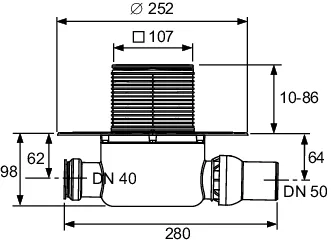 drainpoint S 122 Ablaufset Norm mit Seal System Universalflansch und Edelstahlrostrahmen