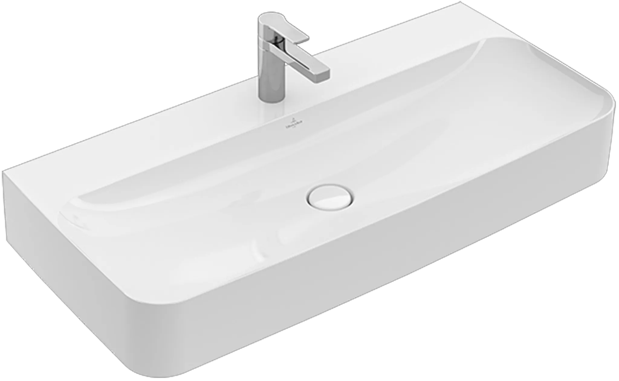 Villeroy & Boch Wandwaschtisch aus TitanCeram geschliffen „Finion“ 1000 × 470 × 165 mm, mit Hahnlochbohrung, Hahnlochposition mittig in Pure Black, mit CeramicPlus