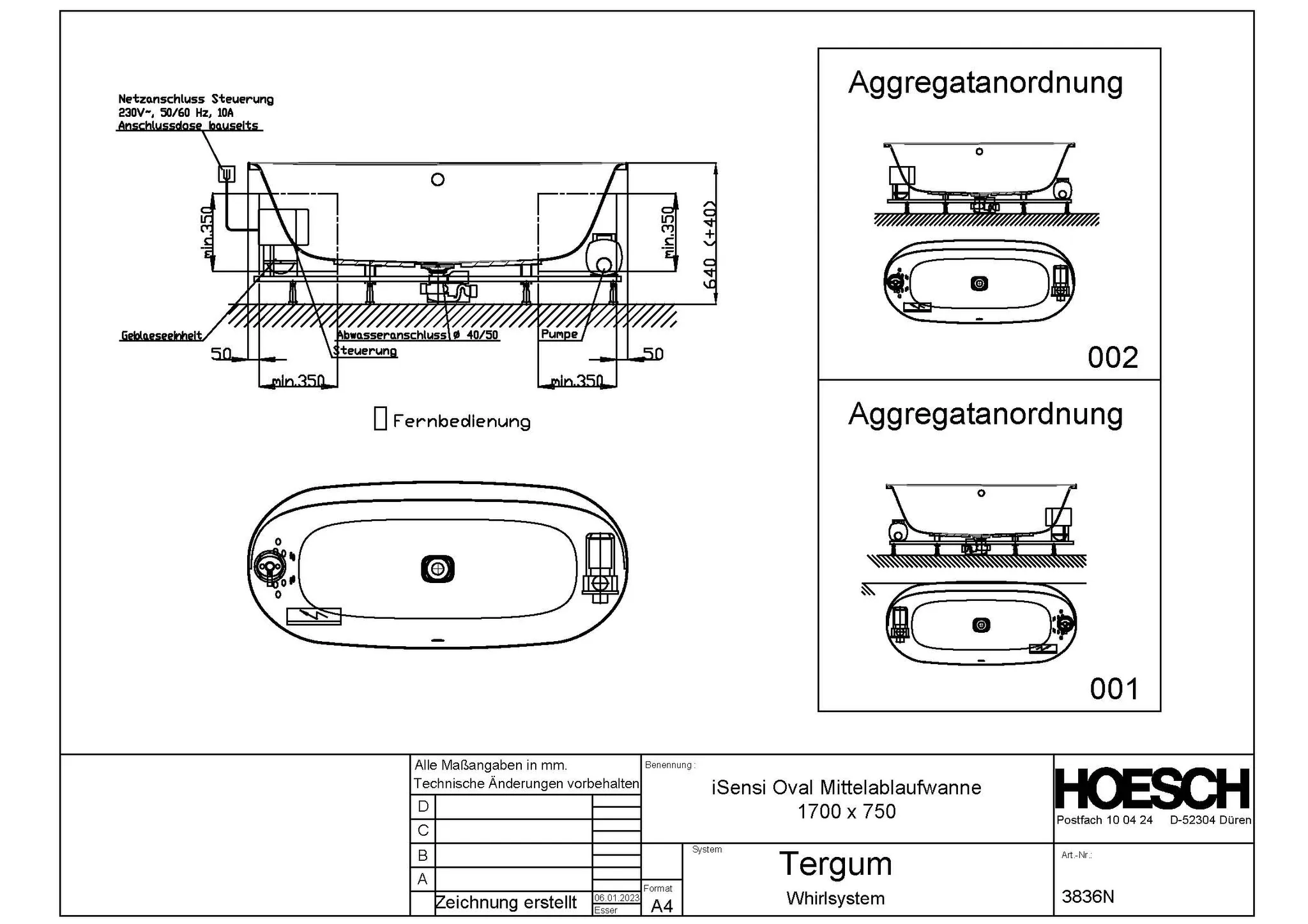 Hoesch Whirlwanne „iSensi“ mit Whirlsystem „Tergum“ oval 1700 × 750 mm mit Tergum, in Weiß