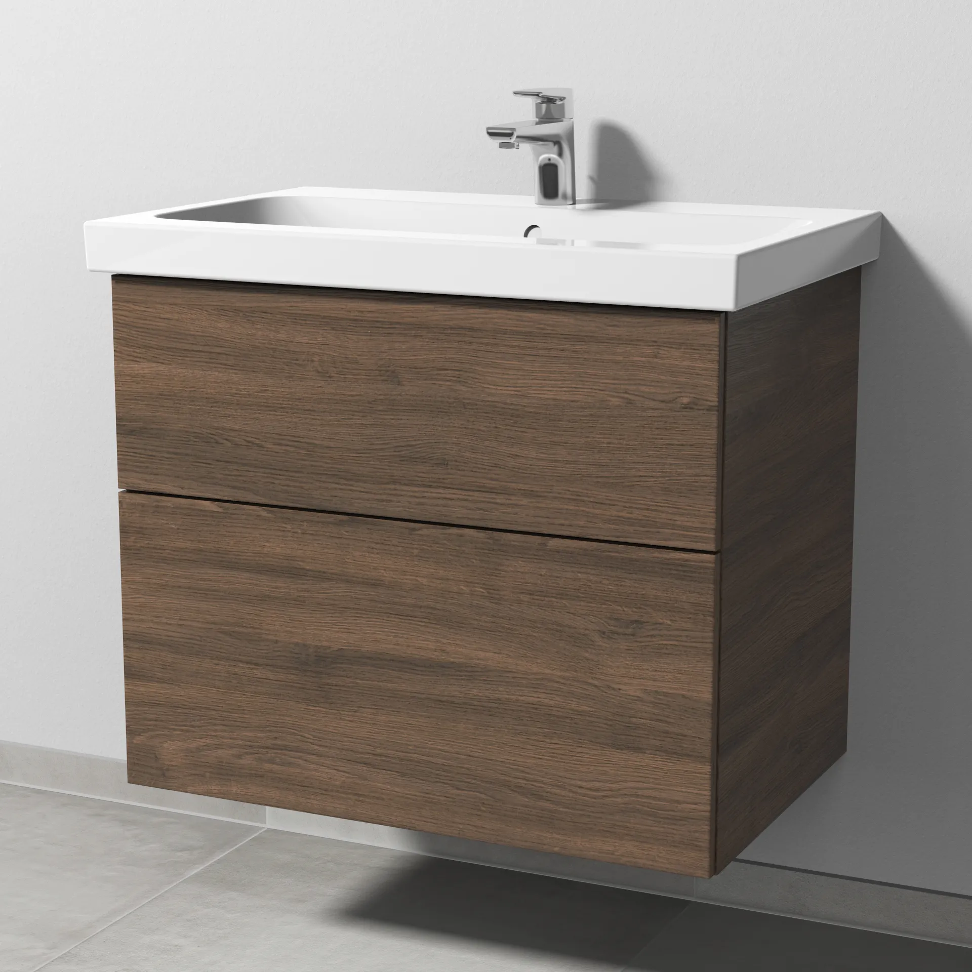 Sanipa Waschtischunterschrank „3way“ passend zu Keramik-Waschtische iCon Light von Geberit 700 × 591 × 462 mm in Eiche Arizona, Becken mittig, mit