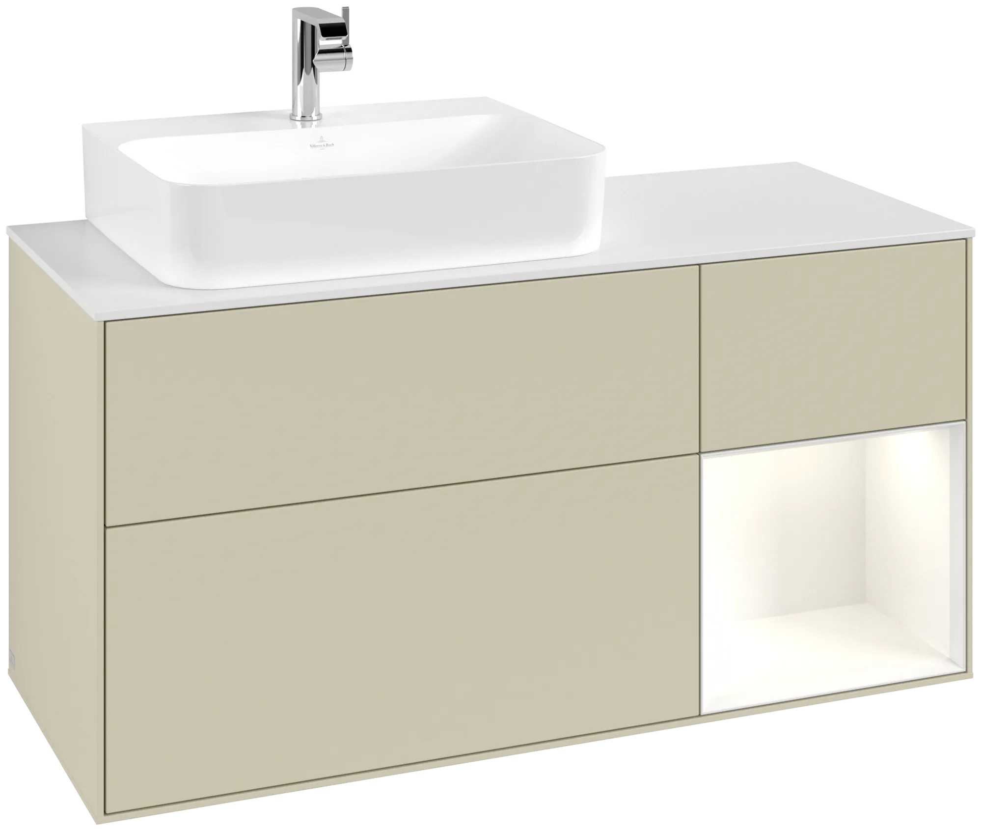 Villeroy & Boch Finion Waschbeckenunterschrank G15, 1200x603x501mm, mit Beleuchtung, 3 Auszüge, links