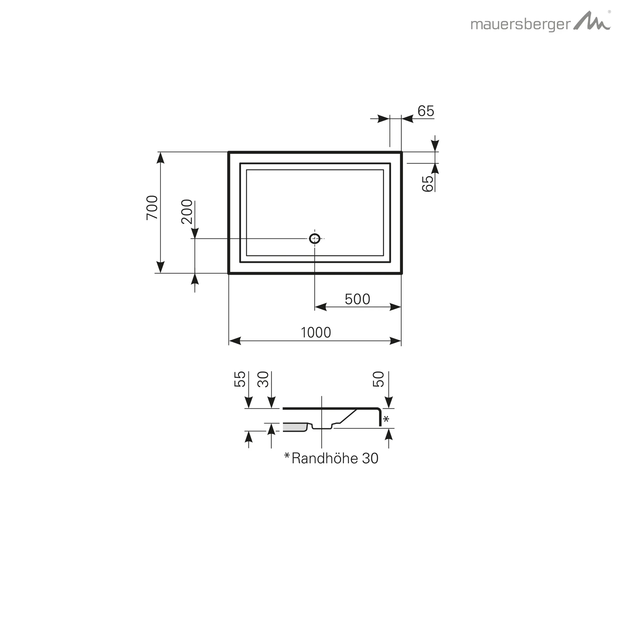 Mauersberger litop Acryl-Duschwanne Rechteckform litop 100⁄70 SF 1000x700x55, weiß Mauersberger litop Acryl-Duschwanne Rechteckform litop 100⁄70 SF 1000x700x55, weiß