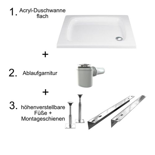 HSK quadrat Acryl-Duschwanne „flach“ 80 × 80 cm in Weiß