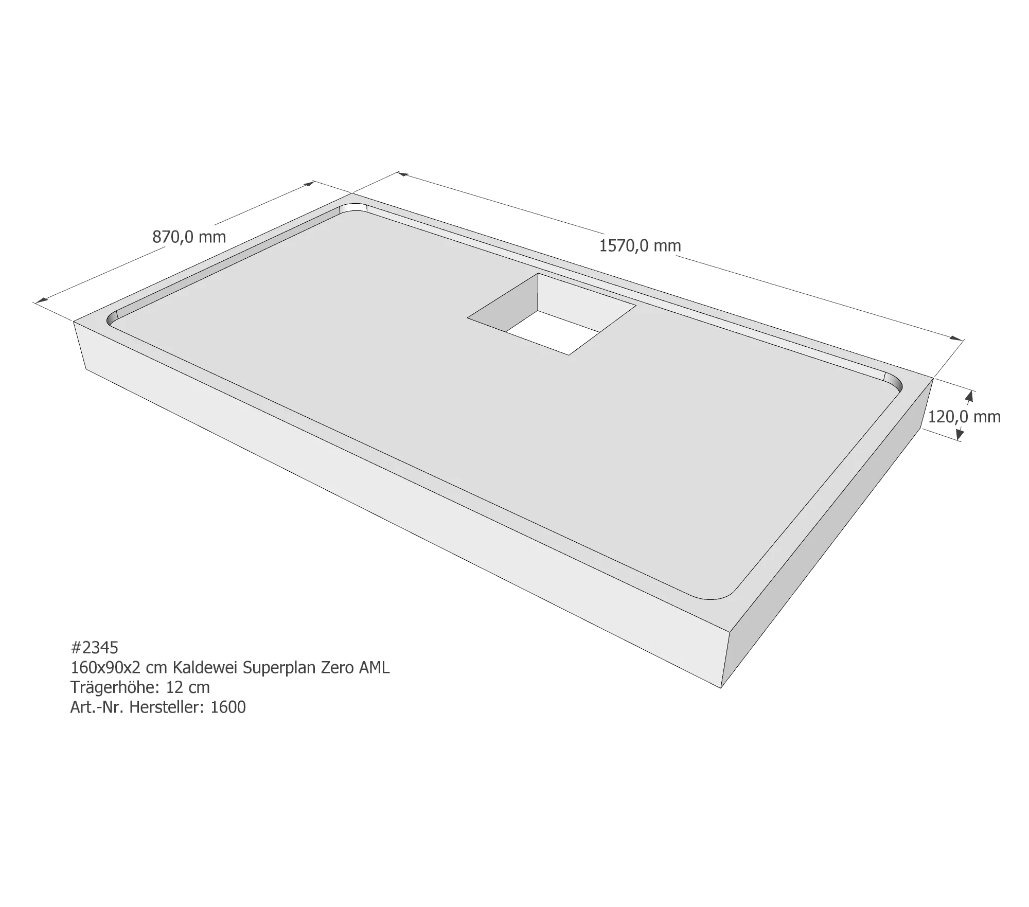 Duschwannenträger für Kaldewei Superplan Zero 160 × 90 × 2 cm Breite: 90 cm / Länge: 160 cm