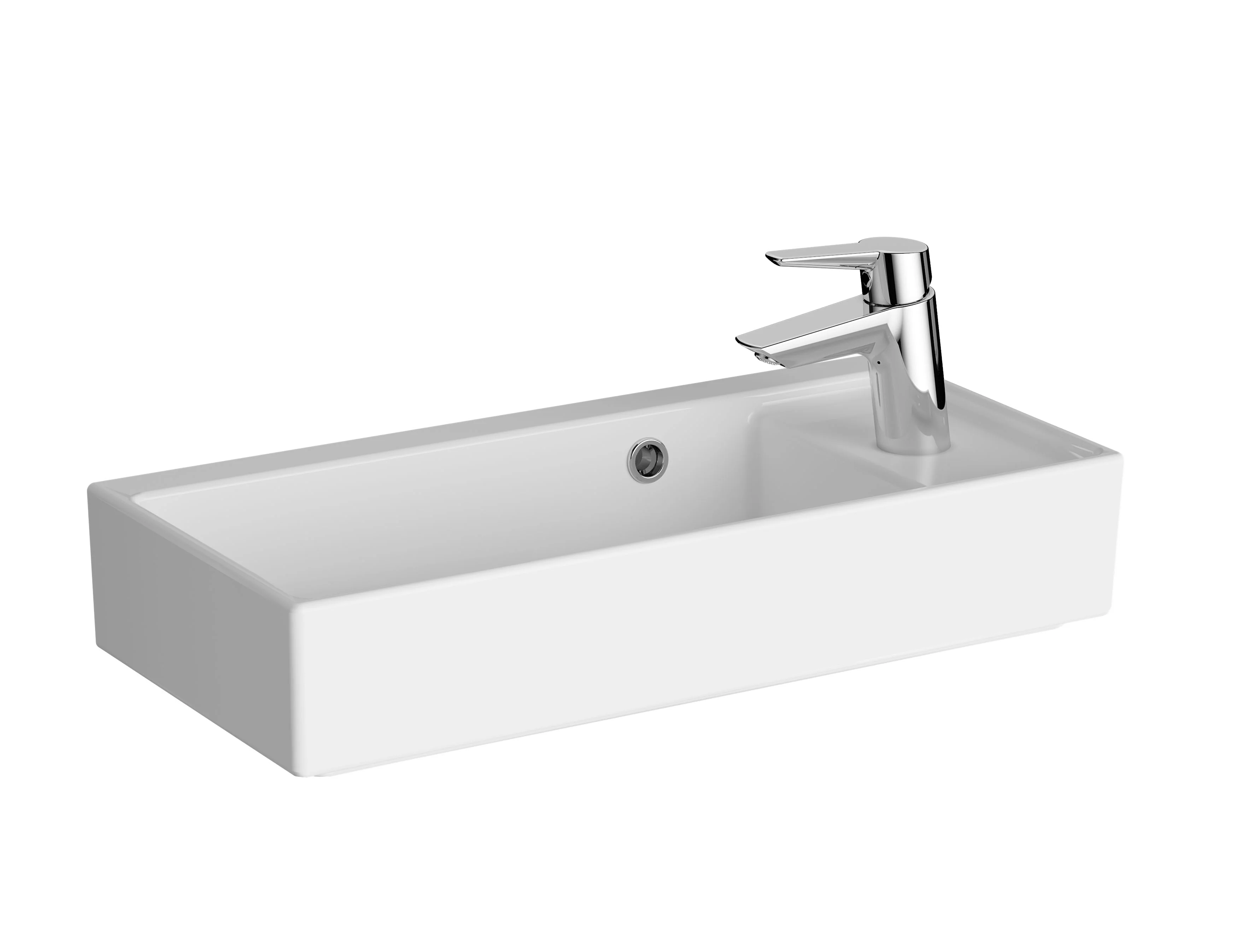 ArchiPlan Waschtisch Compact asymmetrisch 60 x 28 cm rechteckig wandgebunden Becken links Hahnloch rechts mit Überlaufloch Weiß Hochglanz mit Oberflächenveredelung Clean