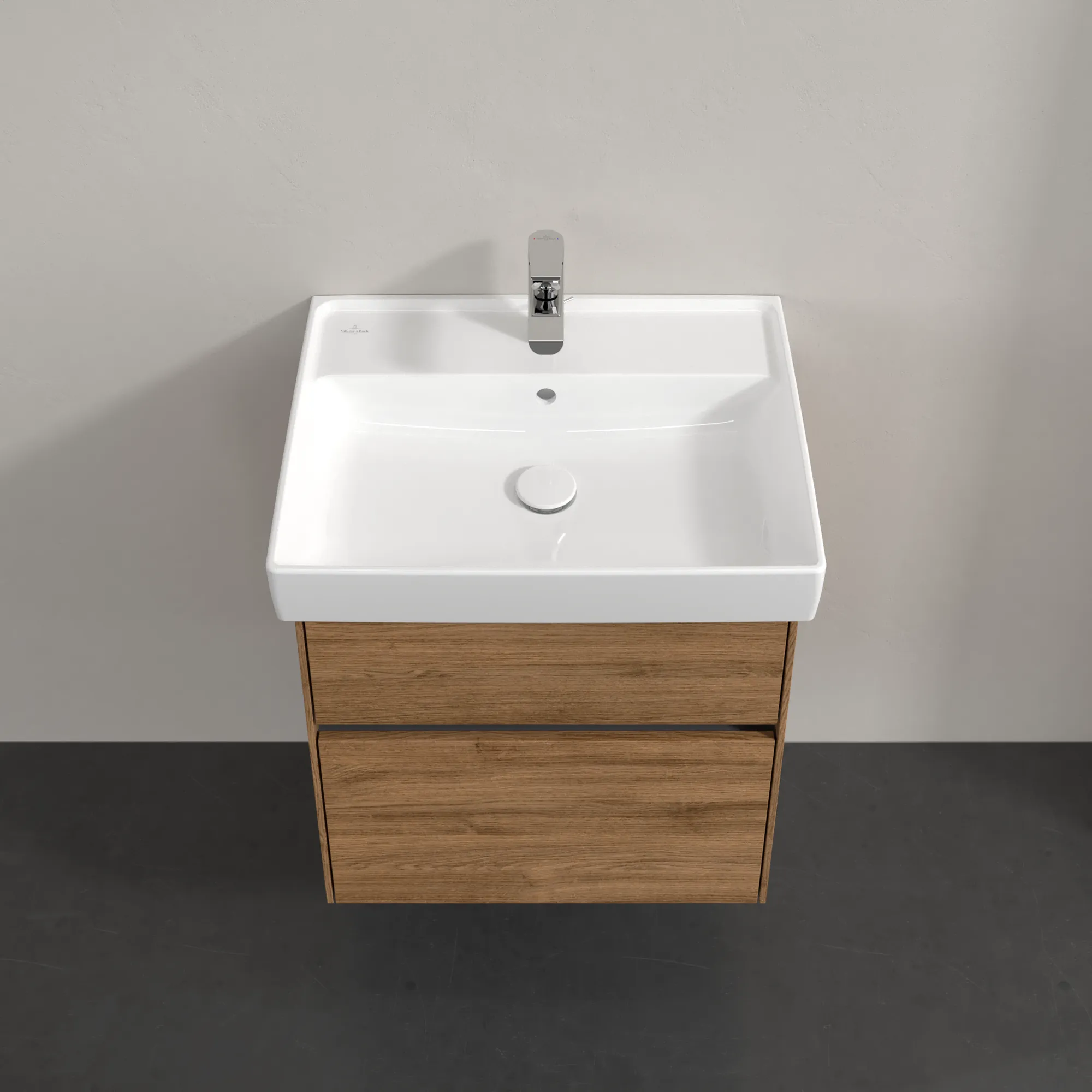 Villeroy & Boch Waschtischunterschrank „Collaro“ 554 × 546 × 444 mm Kansas Oak, für Becken mittig, mit Beleuchtung, Soft Closing