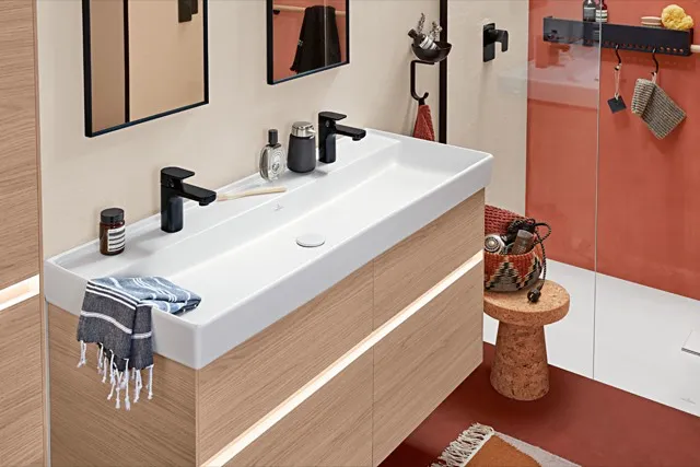 Villeroy & Boch Schrankwaschtisch aus TitanCeram „Collaro“ 1200 × 470 × 160 mm, Hahnlochposition links und rechts, mit Hahnlochbohrung in Stone White Villeroy & Boch Schrankwaschtisch aus TitanCeram „Collaro“ 1200 × 470 × 160 mm, Hahnlochposition links und rechts, mit Hahnlochbohrung in Stone White