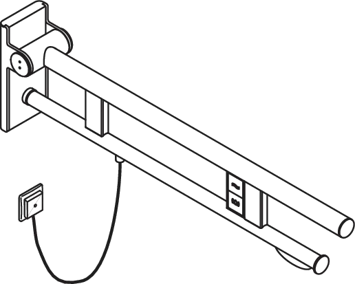 Stützklappgriff Duo, Design A des Systems 900, Edelstahl, PVD, Ausladung 750 mm, mit WC-Papierhalter und Spül-/Funktionstasten (E-Ausführung), Ausführung links, in Farbe CK (Messing glänzend) Stützklappgriff Duo, Design A des Systems 900, Edelstahl, PVD, Ausladung 750 mm, mit WC-Papierhalter und Spül-/Funktionstasten (E-Ausführung), Ausführung links, in Farbe CK (Messing glänzend)