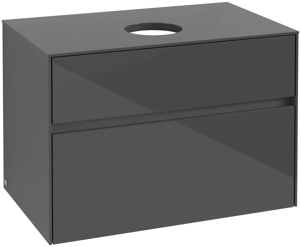 Villeroy & Boch Waschbeckenunterschrank Collaro C03700, Eckig Glossy Grey, 800x548x500mm, mit SoftClosing, 2 Auszügen, mittigem Waschbecken