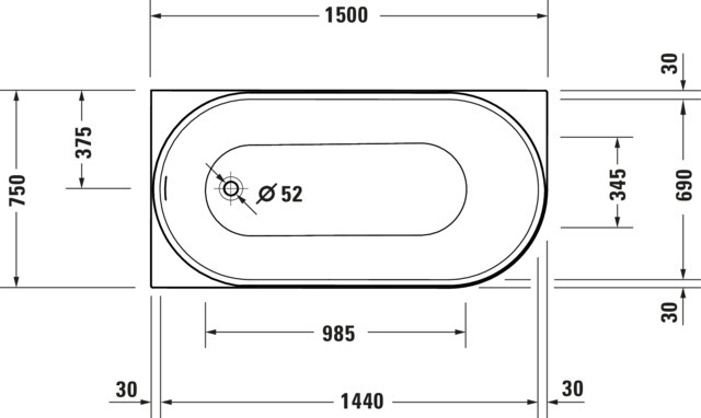 Duravit Badewanne „DuraSenja“ vorwand oval 150 × 75 cm, links 