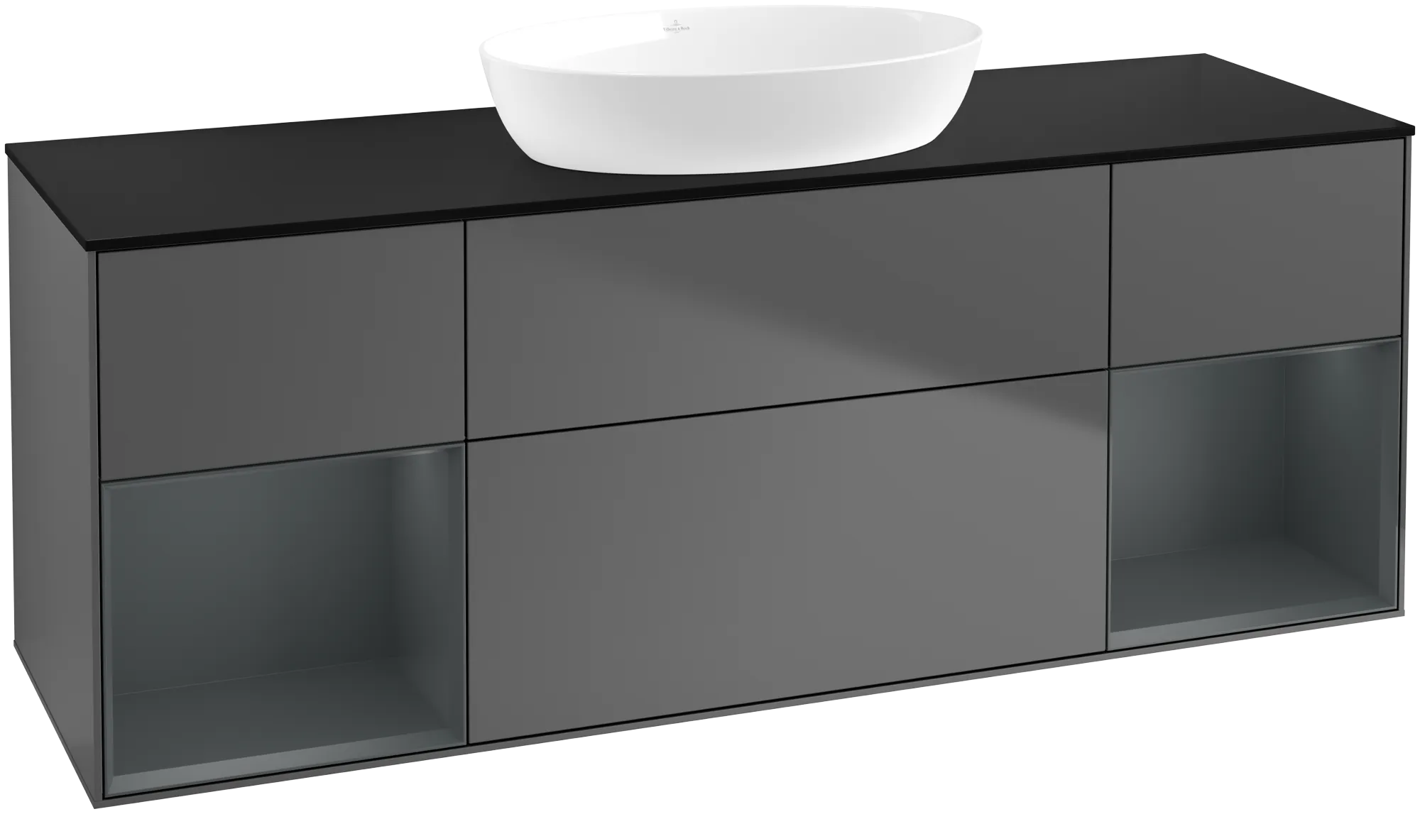 Villeroy & Boch Finion Waschbeckenunterschrank FD0 1600x603x501mm Anthrazit Matt Lack / DunkelblauMatt Lack / Glas Schwarz Matt