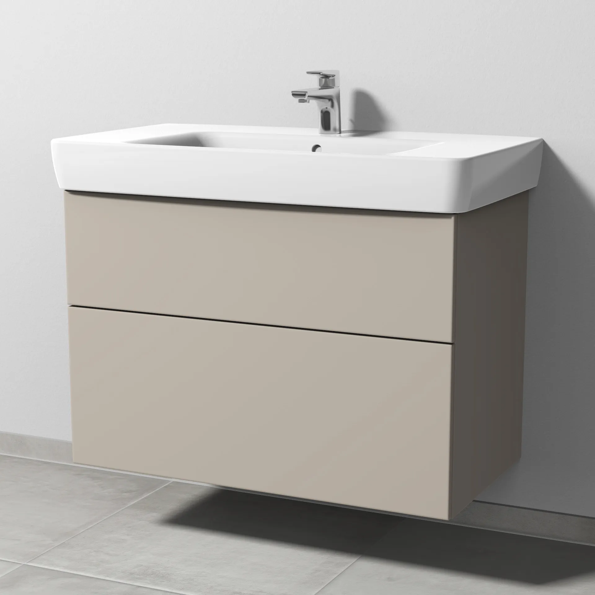 Sanipa Waschtischunterschrank „3way“ passend zu Keramik-Waschtische Renova Plan von Geberit 840 × 588 × 407 mm in Kaschmir (matt), Becken mittig