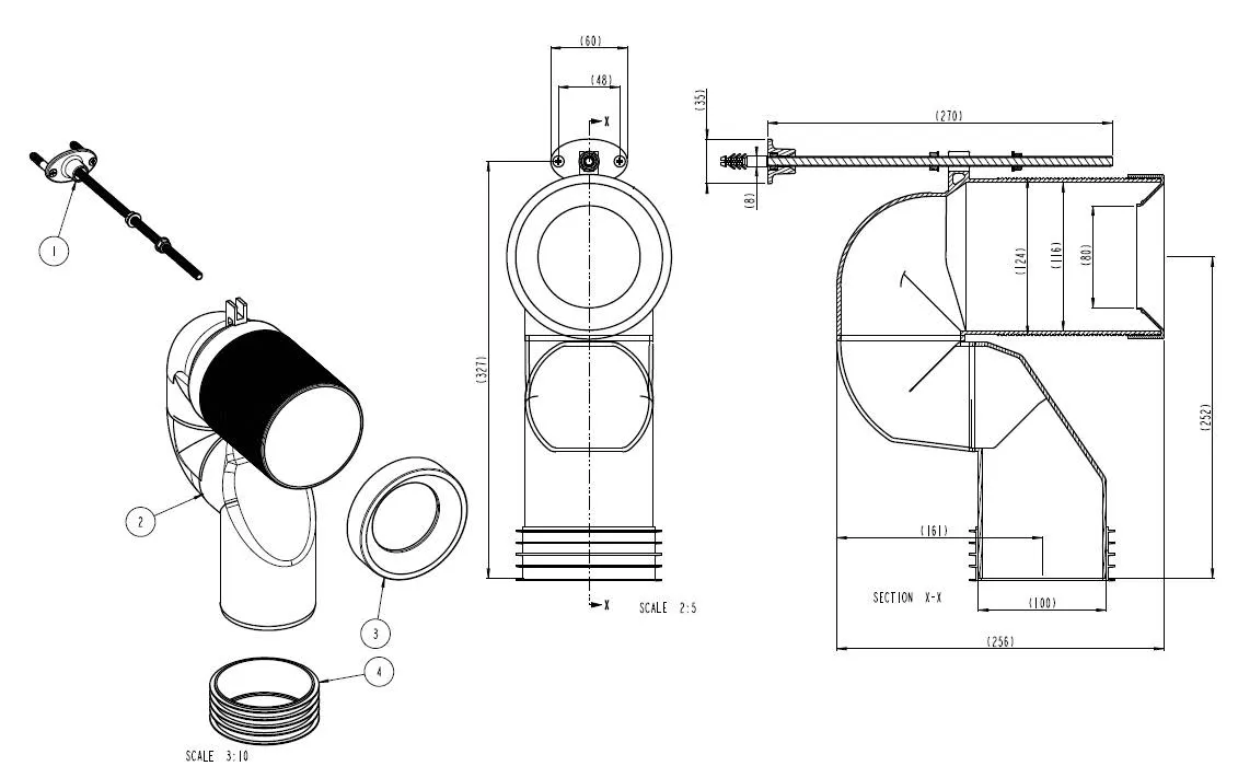 Zubehör Rücksprungbogen für Abgang senkrecht Zubehör Rücksprungbogen für Abgang senkrecht