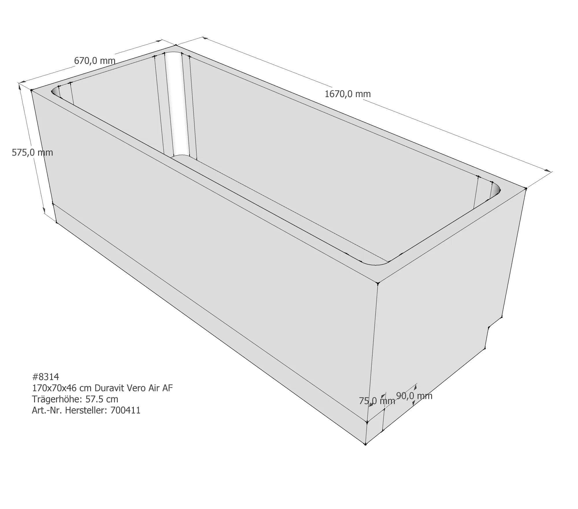 Badewannenträger für Duravit Vero Air 170 × 70 × 46 cm