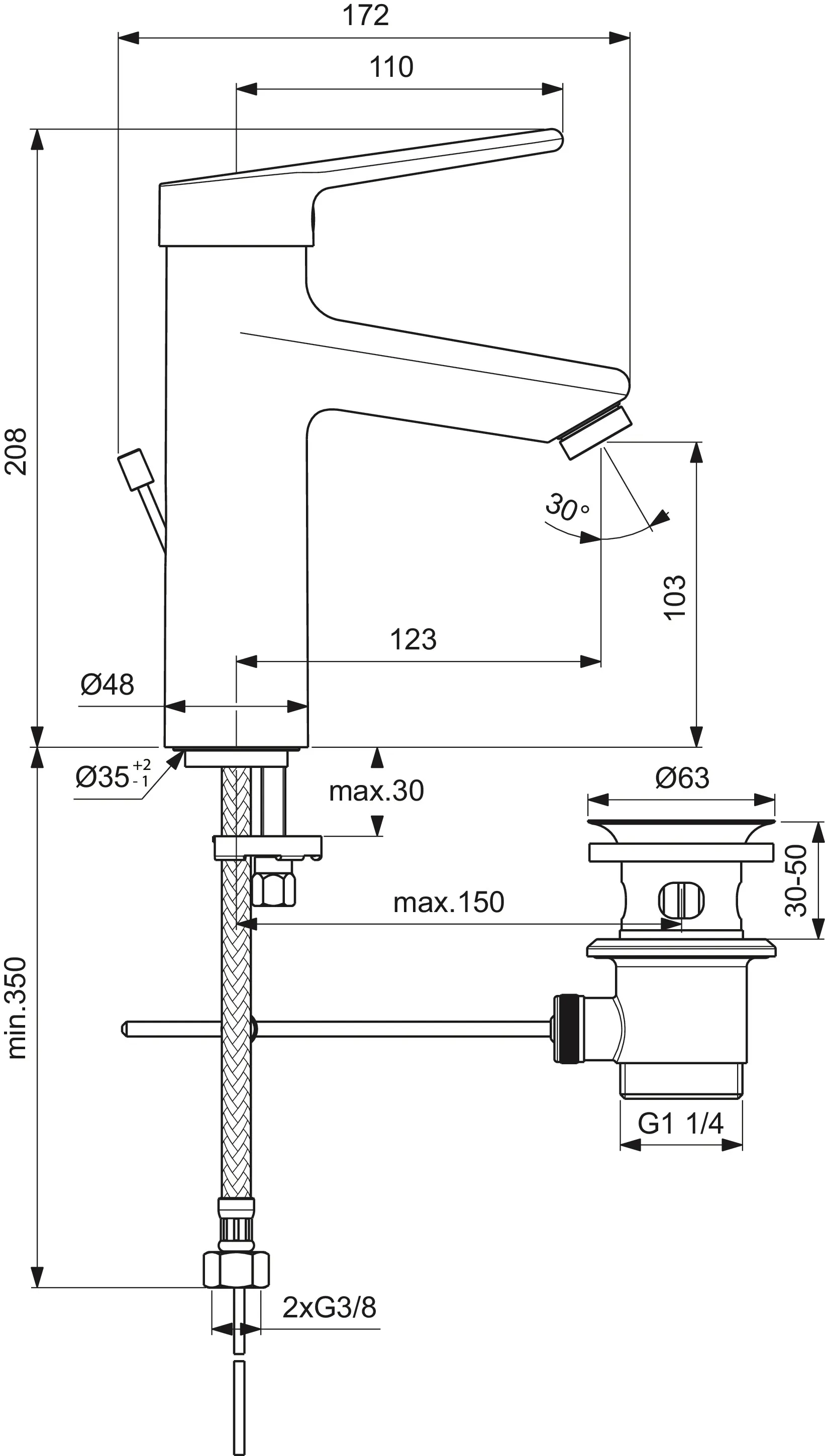 Waschtischarmatur Ceraplus Grande mit Ablaufgarnitur Ausladung 123mm Chrom Waschtischarmatur Ceraplus Grande mit Ablaufgarnitur Ausladung 123mm Chrom