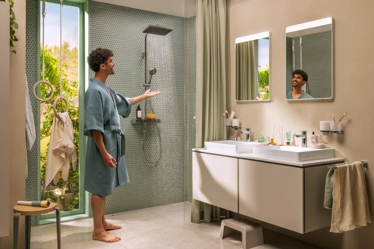 Activera Q Showerpipe 290/180 1jet EcoSmart mit ShowerTablet Select 360 Varia, Oberfläche: Chrom Activera Q Showerpipe 290/180 1jet EcoSmart mit ShowerTablet Select 360 Varia, Oberfläche: Chrom