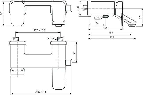 Badearmatur Aufputz Tonic II, Ausladung 160mm, Chrom