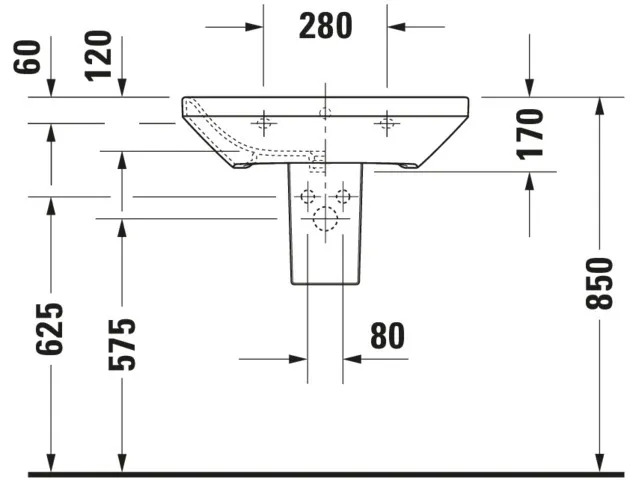 Wandwaschtisch „DuraStyle“, mit Überlauf, Hahnlochposition mittig Wandwaschtisch „DuraStyle“, mit Überlauf, Hahnlochposition mittig
