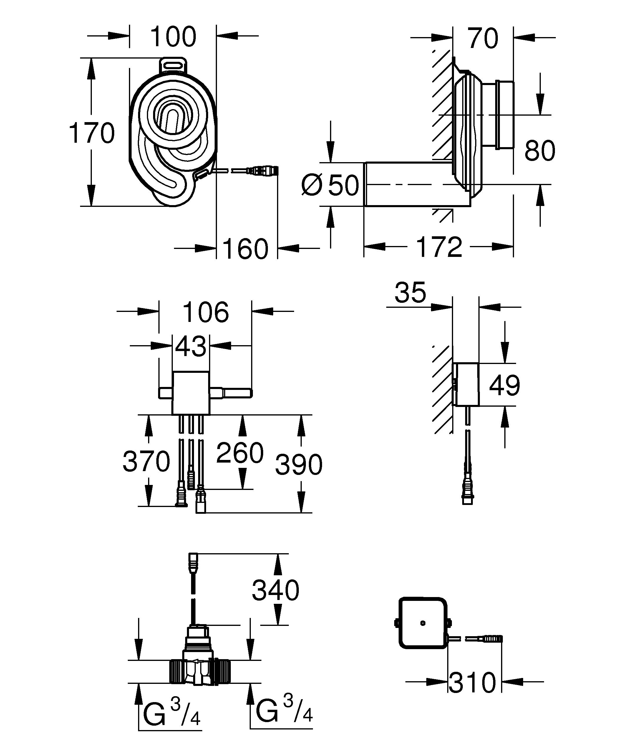 Temperatursensor für Urinal 39368, mit Trafo 100-240 V AC, 50-60 Hz, 6,75 V DC