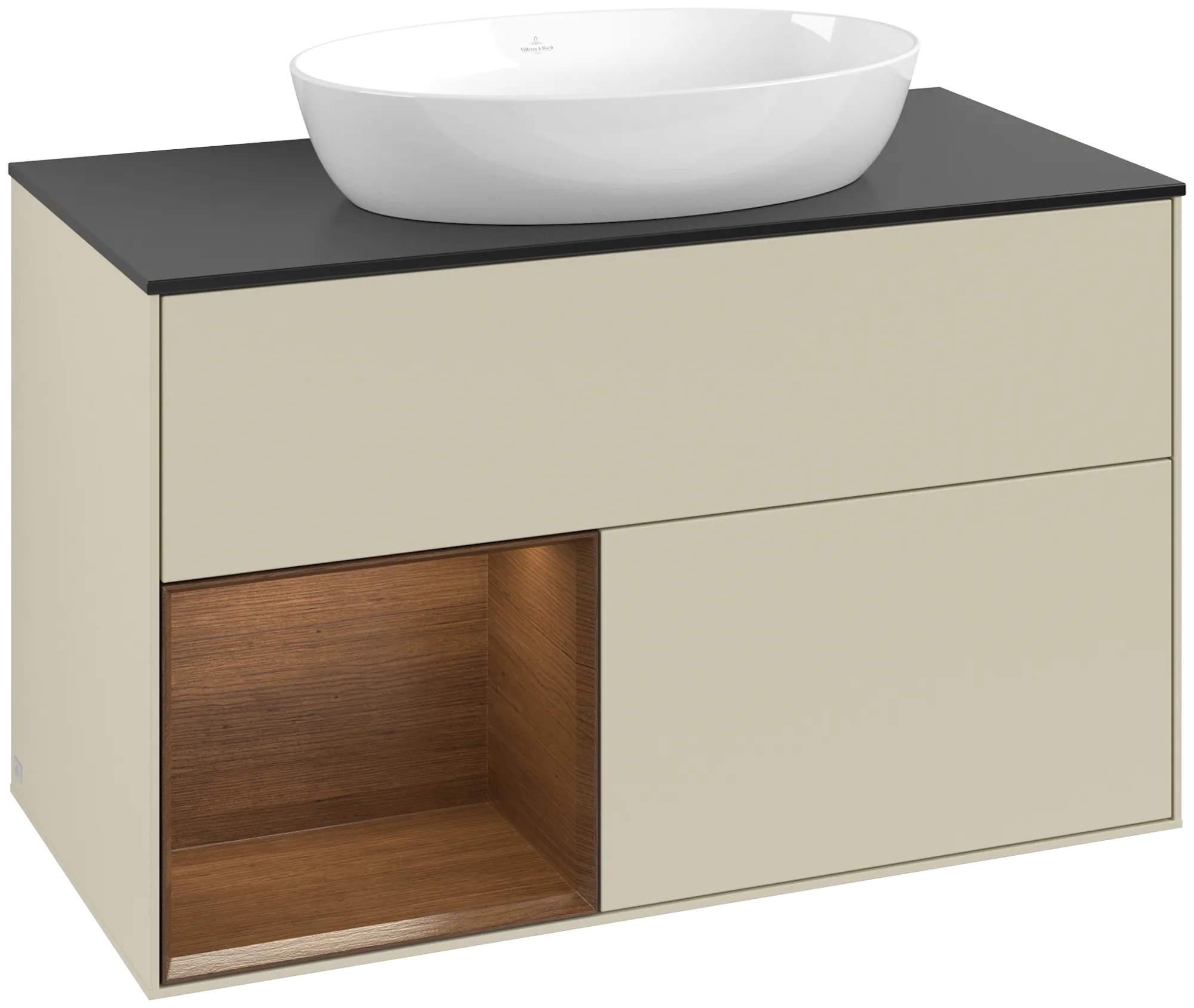 Villeroy & Boch Finion FA1 Waschbeckenunterschrank 1000x603x501mm Silk Grey Matt Lacquer / Walnut Veneer / Glass Black Matt