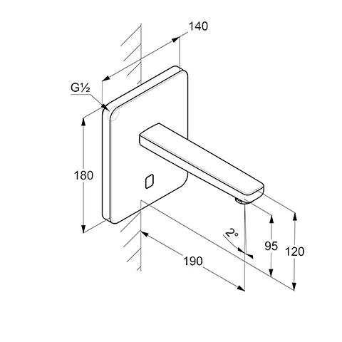 Kludi ZENTA SL E UP-Wandarmatur, Eckig ohne Mischhebel, 190mm Ausl. chrom