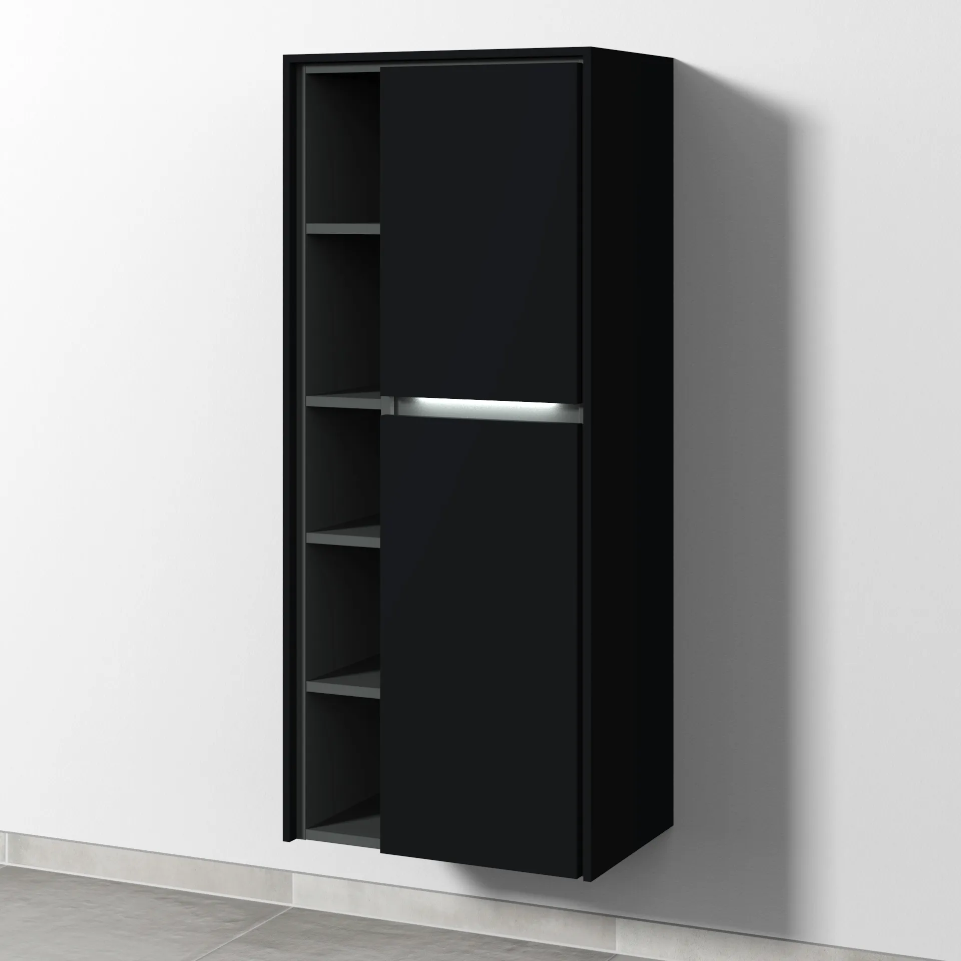 Sanipa Hochschrank „Twiga“ 525 × 1241 × 350 mm in Schwarz (matt), Anschlag rechts, mit Beleuchtung