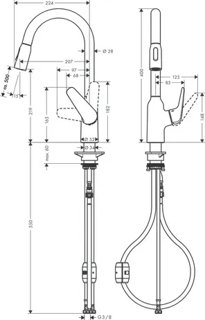 Spültischmischer 220 Focus M42 Ausziehbrause 2jet chrom