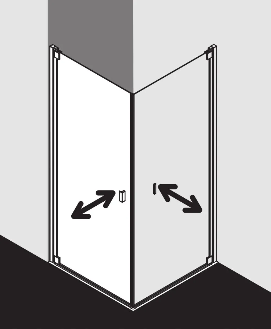 Kermi Duschtür 1-flügelig links für Ecke „RAYA“ Glas Klar, Profile Silber Hochglanz, BV: 770 - 800 mm GAK: 755 - 785 mm WE: 780 - 810 mm H: 1850 mm