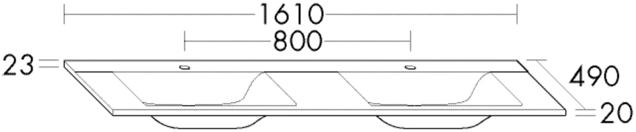 burgbad Waschbecken „Sys30“ 1650 × 530 × 193 mm, Hahnlochposition links und rechts
