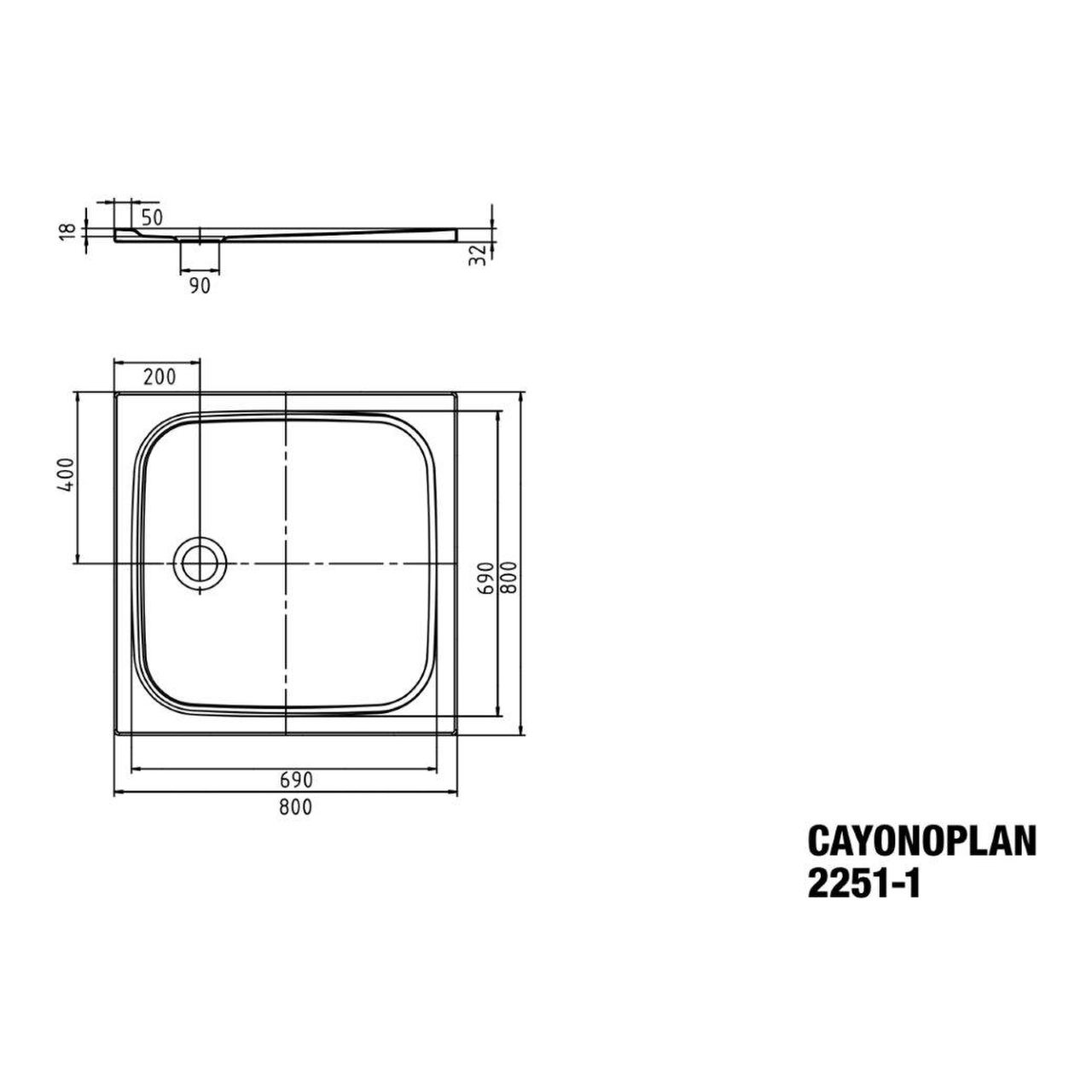 Kaldewei quadrat Duschwanne „Cayonoplan“ 80 × 80 cm in cool grey 40