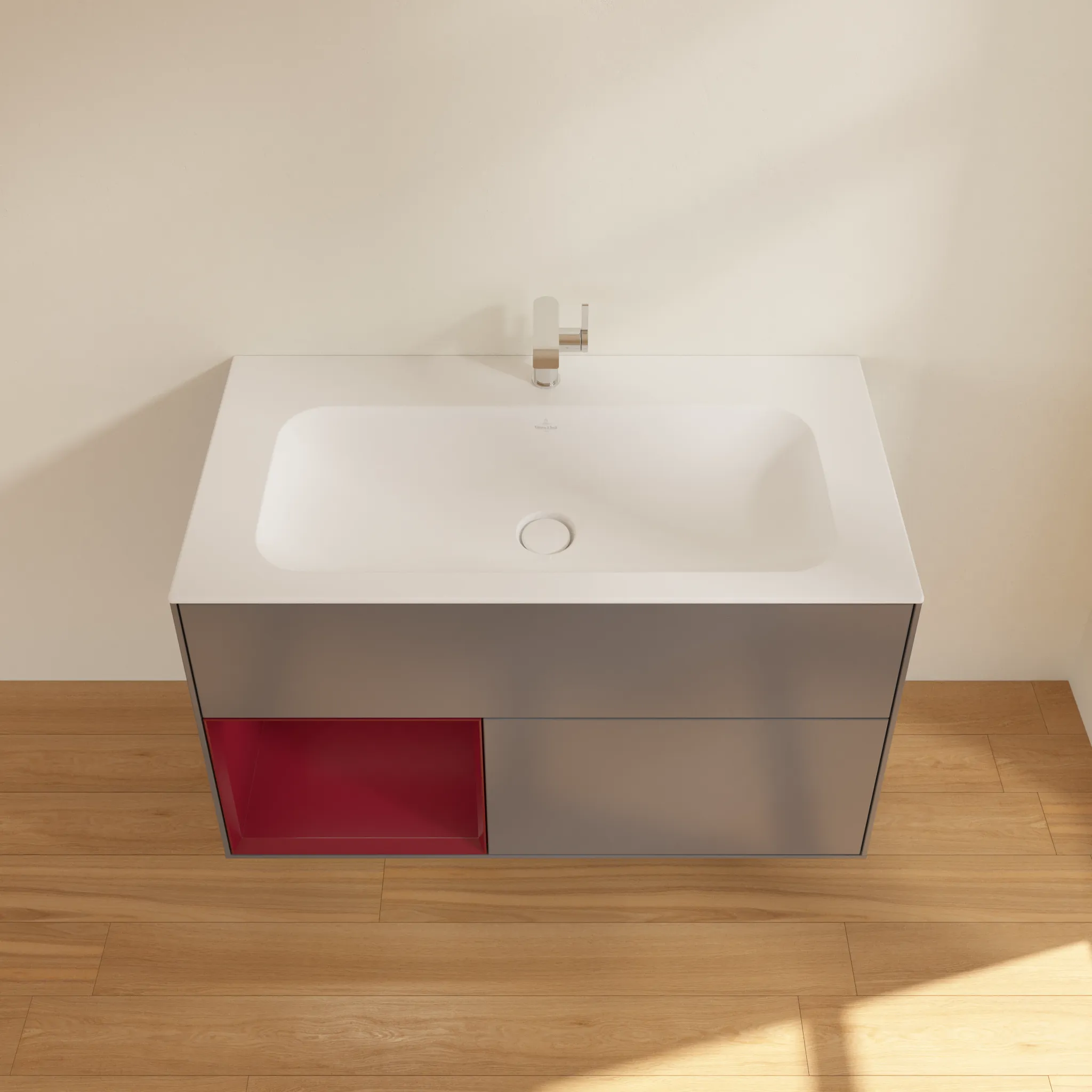 Villeroy & Boch Waschbeckenunterschrank Finion F03, Anthracite Matt Lacquer / Peony Matt Lacquer, 996x591x498 mm, mit Beleuchtung und Push-to-open Funktion Villeroy & Boch Waschbeckenunterschrank Finion F03, Anthracite Matt Lacquer / Peony Matt Lacquer, 996x591x498 mm, mit Beleuchtung und Push-to-open Funktion