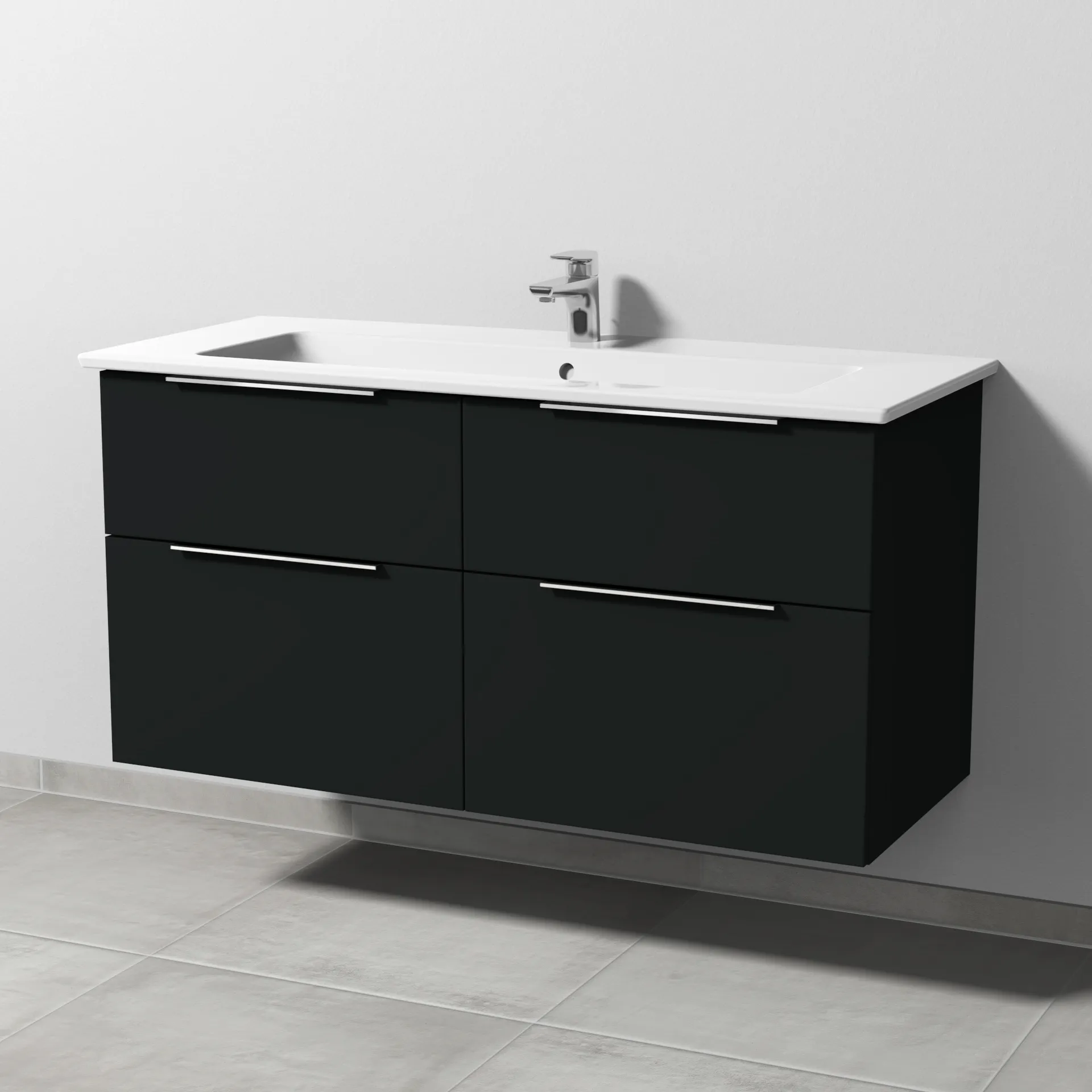 Keramik-Waschtisch-Set mit Waschtischunterschrank „3way“ 115,5 × 47,7 × 59,1 cm in Vulkan (matt), mit Hahnlochbohrung, Becken mittig Keramik-Waschtisch-Set mit Waschtischunterschrank „3way“ 115,5 × 47,7 × 59,1 cm in Vulkan (matt), mit Hahnlochbohrung, Becken mittig