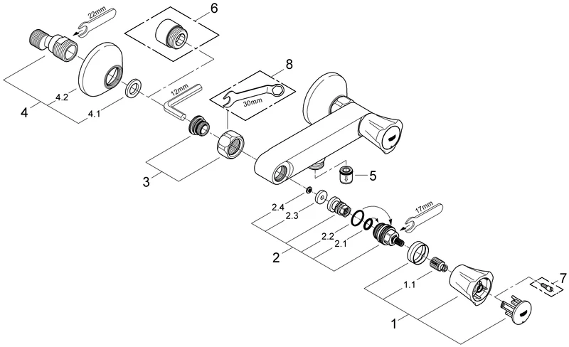 Brausebatterie Costa 26330_1, Wandmontage, eigensicher, chrom