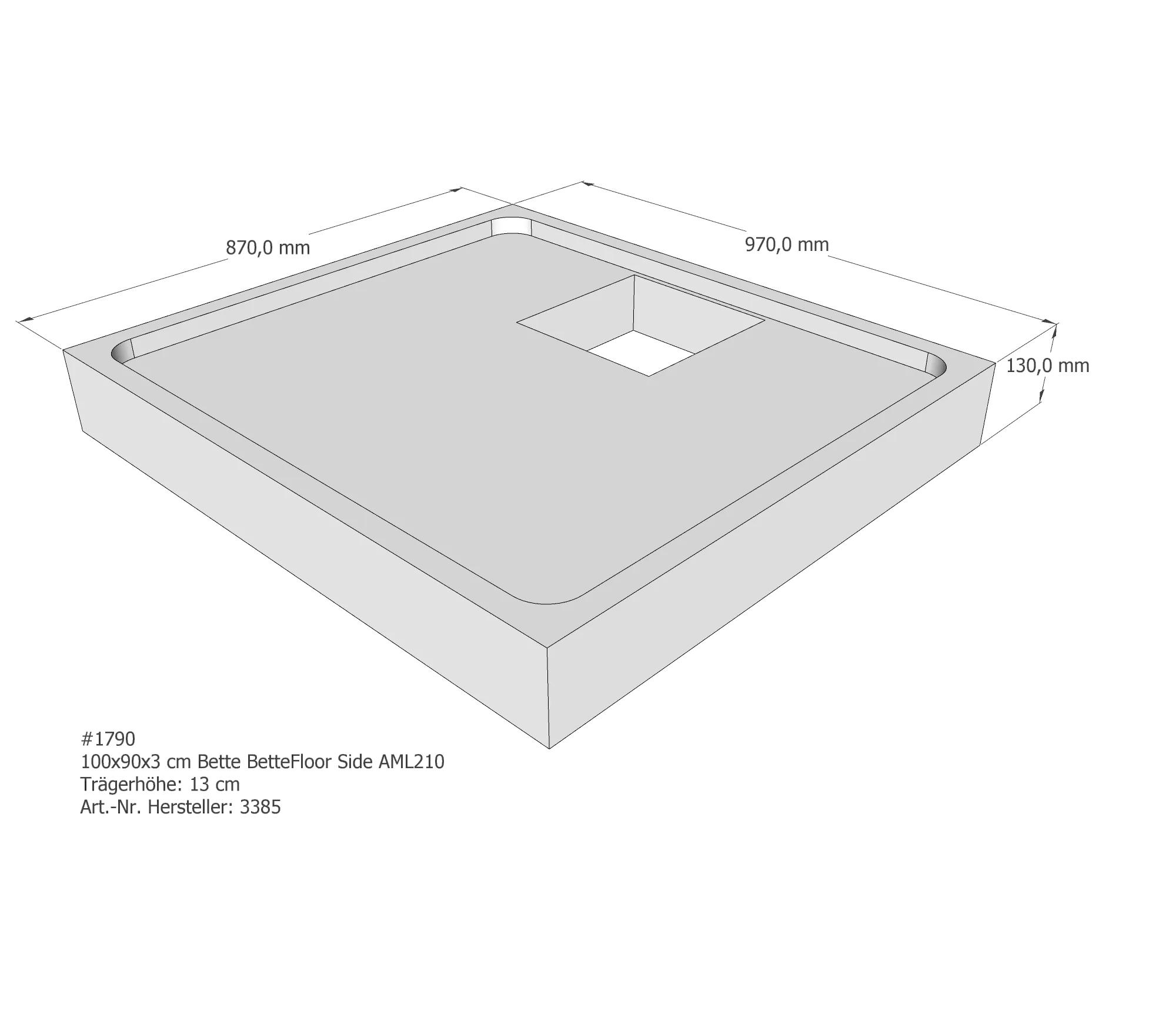 Duschwannenträger für Bette Floor Side 100 × 90 × 3 cm Breite: 90 cm / Länge: 100 cm