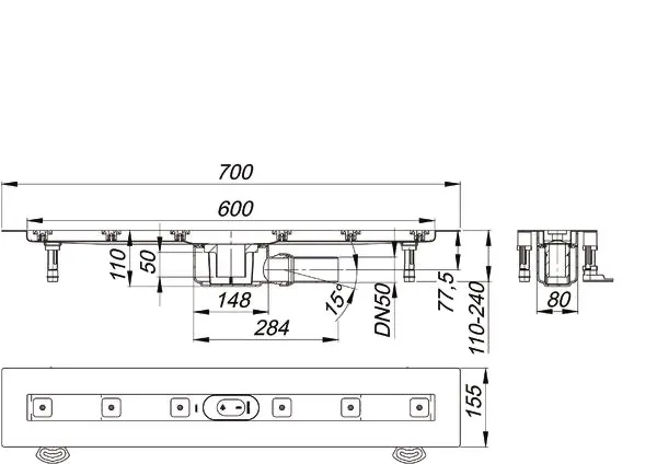 Duschrinne CeraLine F 600 mm, DN 50 Duschrinne CeraLine F 600 mm, DN 50