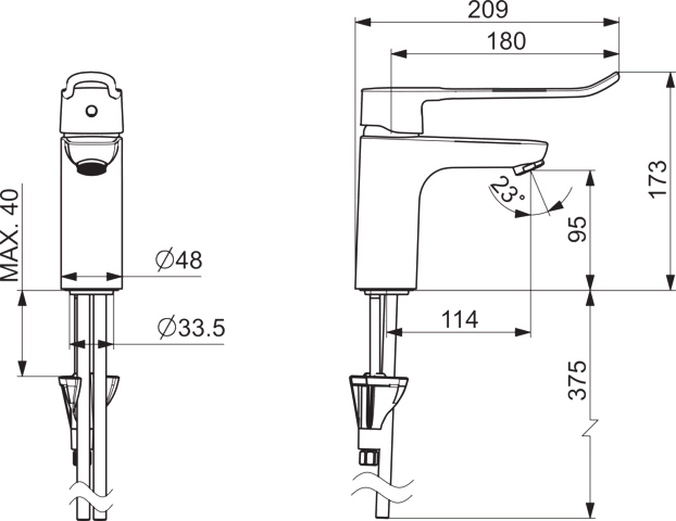 EHM Waschtischbatterie CLINICA 4502 Anschluss über Kupferrohre Bügelhebel Bedienungshebel lang Ausladung 114 mm DN 15 Chrom